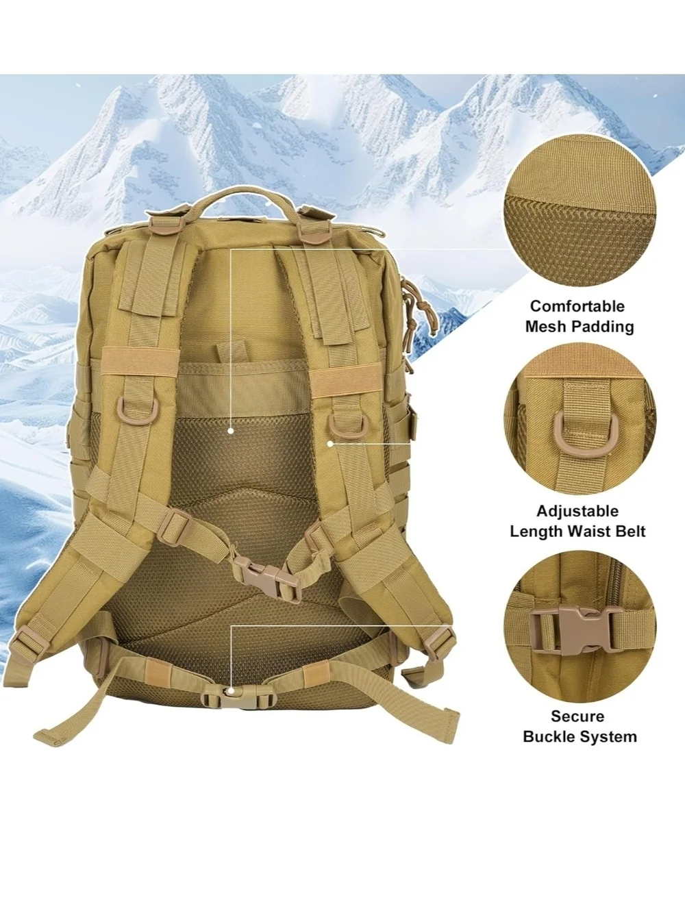 Tactical Military Style  Backpack - Coyote Brown